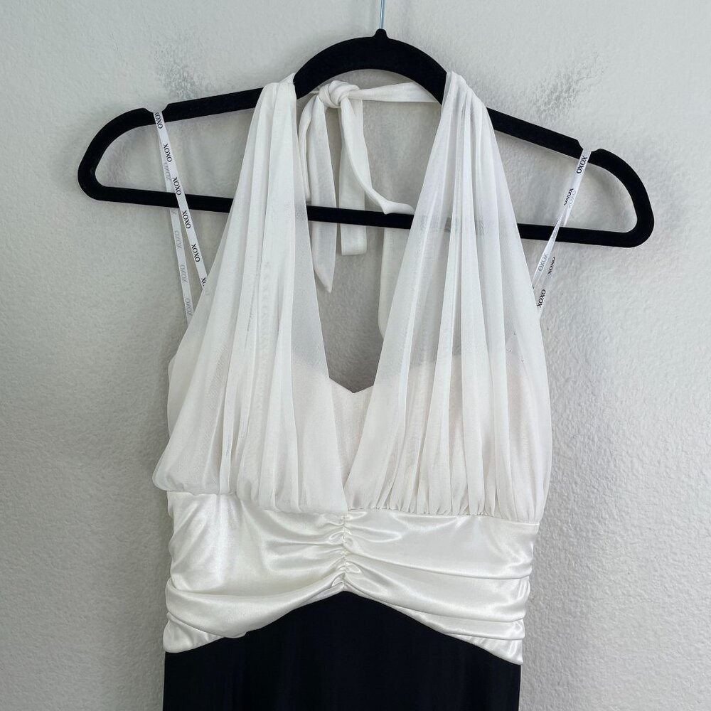 NEW Vintage Y2K XOXO Womens Medium Halter Black White Long Evening Dress Formal - Picture 8 of 12